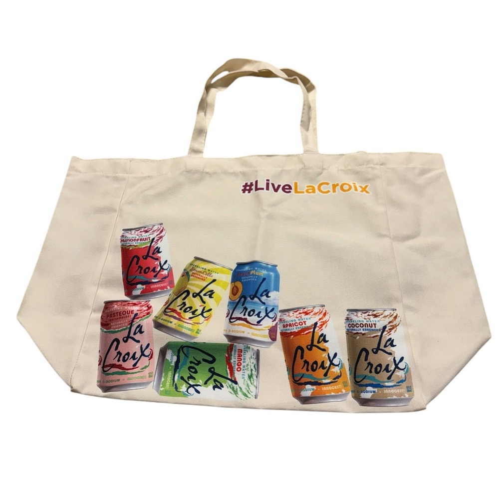 Large capacity lightweight “Live La Croix”
canvas tote. NEW